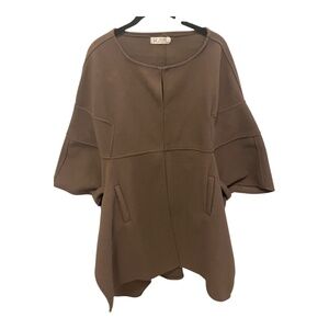 Taupe-Brown Cape Coat – Size Large (Fits Small–Oversized)